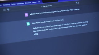 Ein Bildschirm mit einem Text von Chat GPT zum thema Fernsehbeitrag