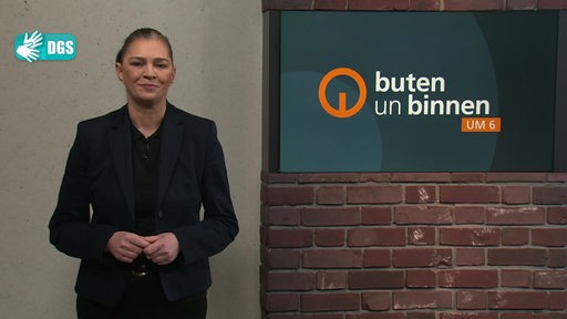 Gebärden Dolmetscherin Gunda Helmes im buten un binnen Studio. 