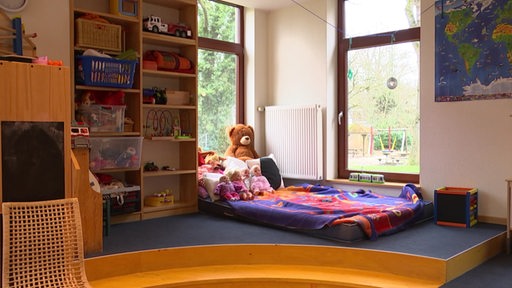 Ein Kinderzimmer der Notunterkunft im Hermann-Hildebrant-Haus.