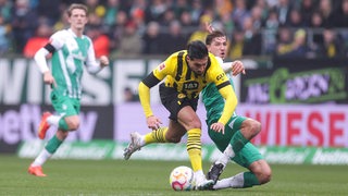 Niklas Stark grätscht Emre Can den Ball vom Fuß.