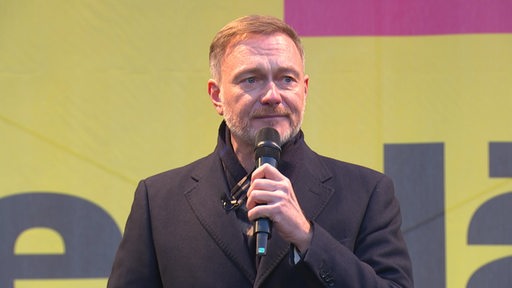 Christian Lindner während seiner Rede auf dem Marktplatz.