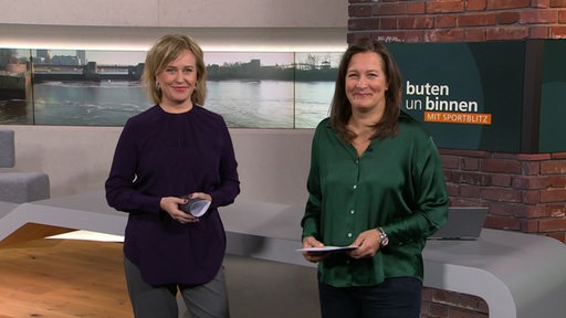 Die Moderatorinnen Kirsten Rademacher und Pascale Ciesla im Studio von buten un binnen