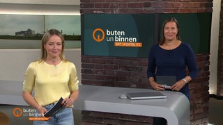 Moderatorinnen Lea Reinhard und Pascale Ciesla im buten un binnen Studio