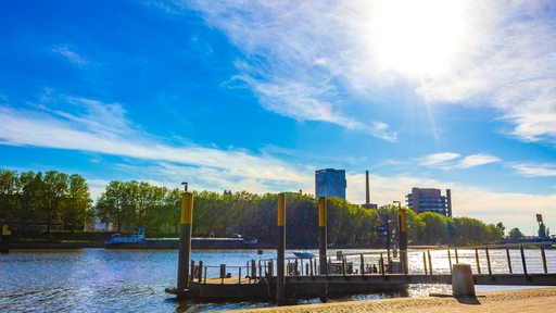 Die Sonne scheint am Schlachte-Ufer, Blick auf die Weser.