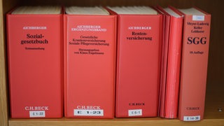 Ein Sozialgesetzbuch sowie Ergänzungsbände zur Gesetzliche Krankenversicherung, Soziale Pflegeversicherung und Rentenversicherung stehen im Landessozialgericht Niedersachsen-Bremen in Celle