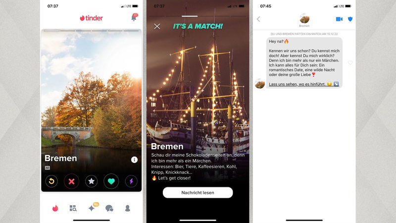 Zusammenstellung vom Bremen-Profil auf Tinder
