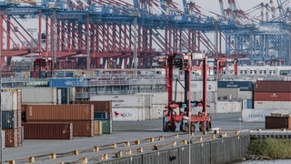 Container stehen im Hafen.