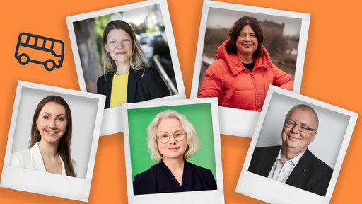 Collage zeigt die Kandidat*innen zur Bundestagswahl: Doris Achelwilm, Ulrike Hiller, Sandra Schmull,Kirsten Kappert-Gonther und Volker Redder