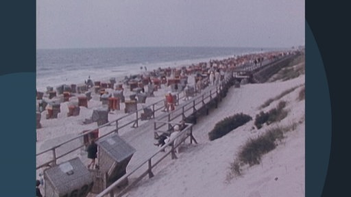 Ein altes Bild vom Strand in Westerland auf Sylt mit vielen Strandkörben. 